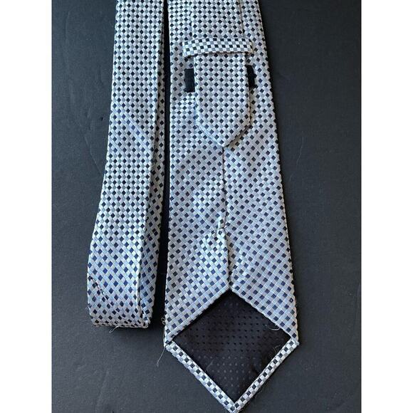 Mens Silk Tie Handmade 100% Silk Blue Geometric Career Office Dress Workwear - Picture 7 of 8